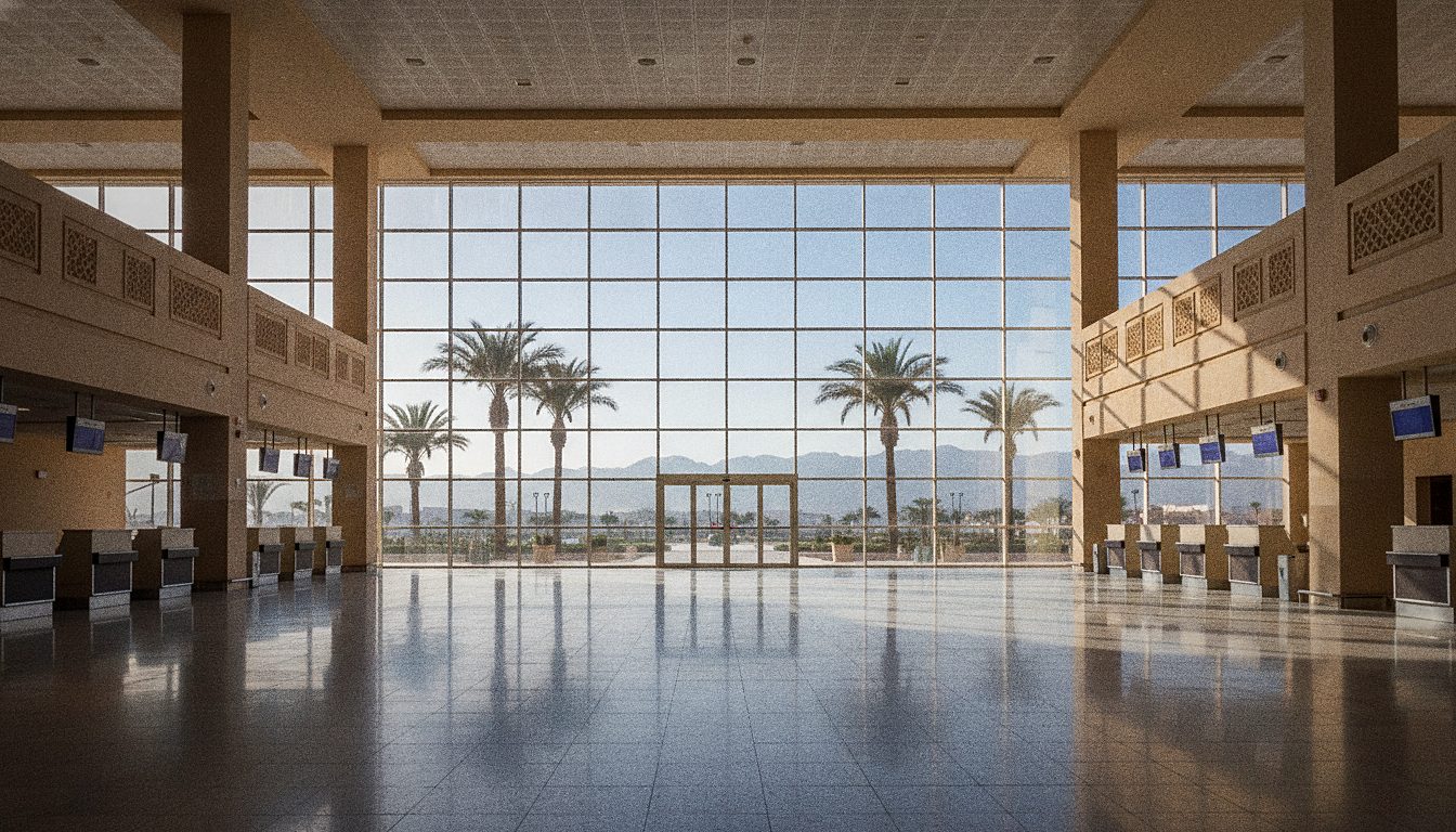 Abflughalle mit Check-in-Schaltern in Terminal 1 des Flughafens Hurghada