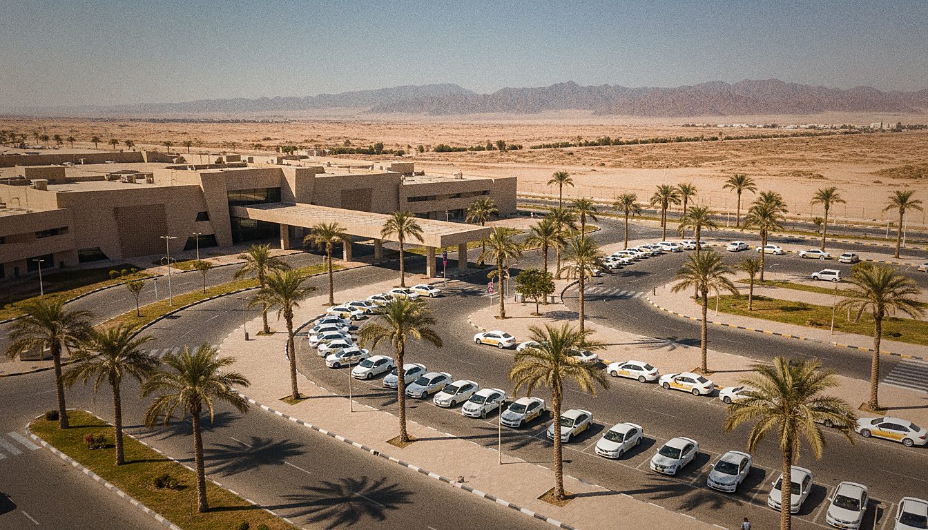 Taxistand vor dem Terminal am Flughafen Hurghada