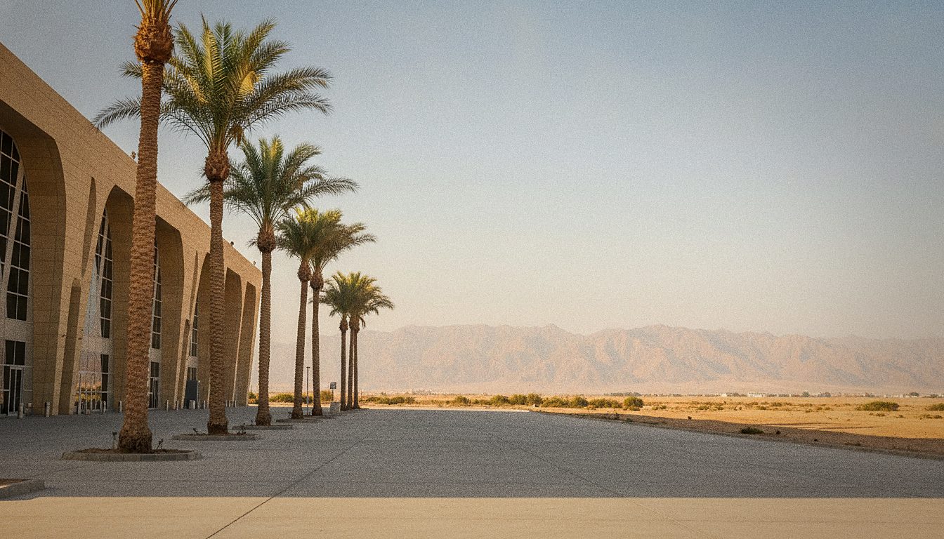 Fassade von Terminal 1 am Flughafen Hurghada bei Tag