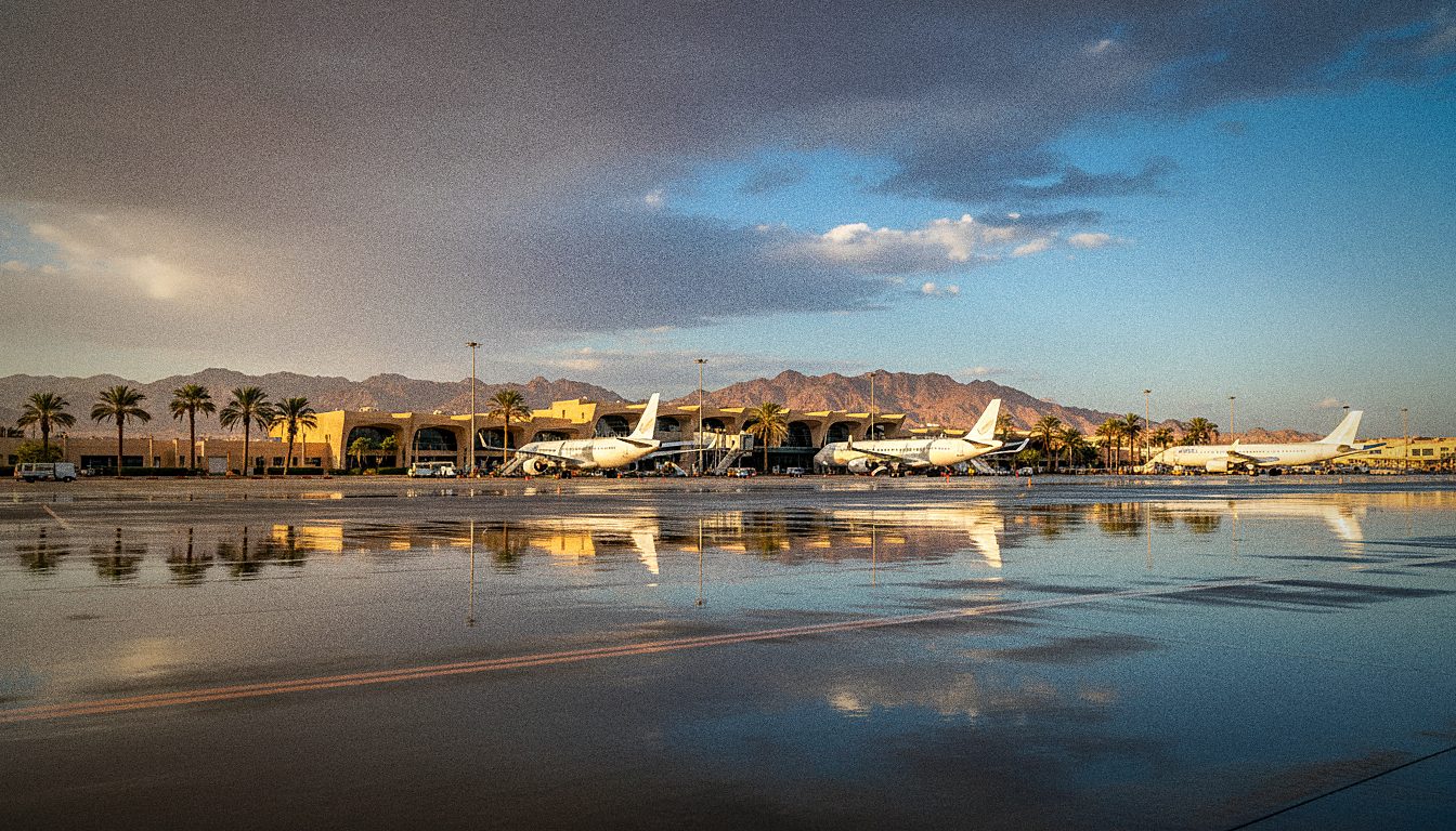 Vorfeld des Flughafens Hurghada mit Ferienfliegern